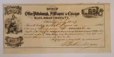 #ad #ad 1857 Pittsburgh Ft Wayne amp; Chicago Railroad Paper Scrip Antique Ephemera Train $193.98