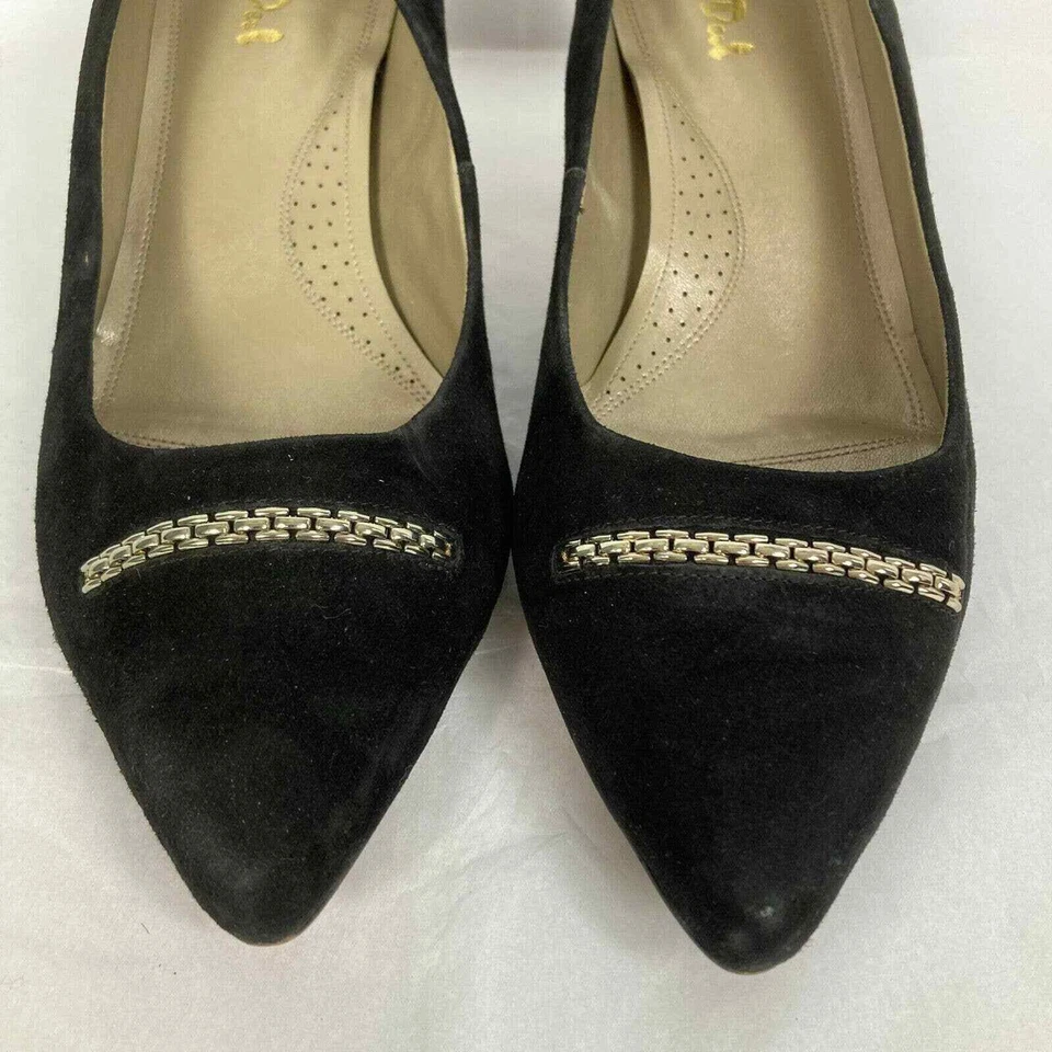 Zapatos de salón Van-Dal Whitwoth X para mujer talla 8 EEE negros gamuza oro cadena tacones  Foto 3 de 4
