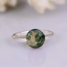 Sterling Silver Engagement Ring With Moss Agate Gemstone All Size Rings