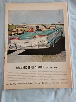 1958 VTG Orig Magazine Ad Car Edsel Dramatic Syling Leads The Way ...