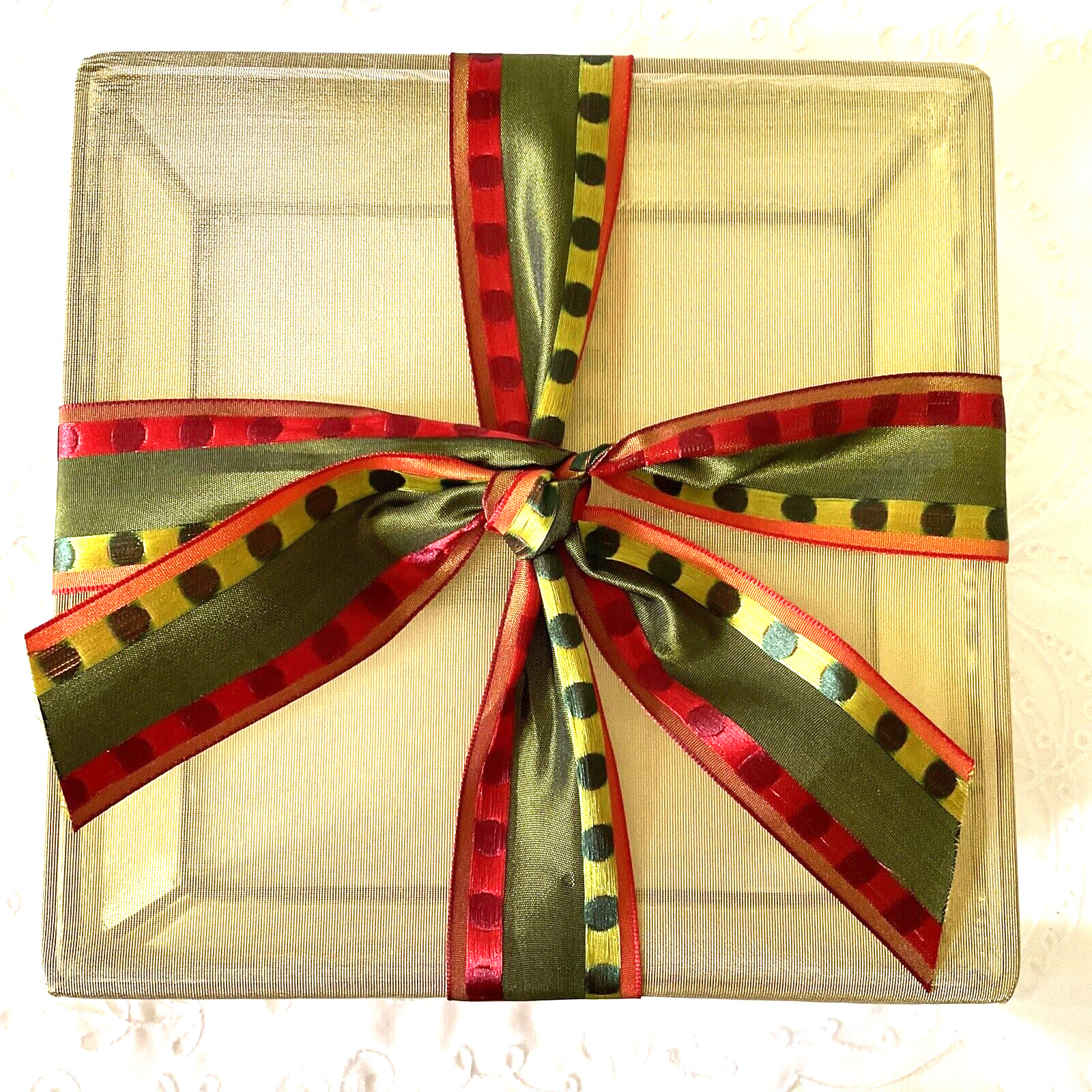 With Lid Gold Sheer Mesh Covered Metal Frame Ribbon Included