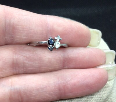 Silver Tone Black & Clear Rhinestone Unique Design Fashion Ring Sz 7 E992