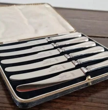 Antique 1939 6 Butter Servers Viner's Ltd Emile Viner Silver Handles Unused Box