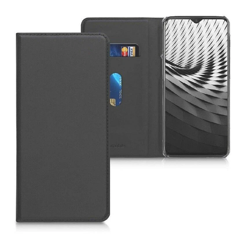 Cover Flip Case kwmobile Ecopelle per OnePlus 6T Nera Nuova Sigillata - Immagine 2 di 4