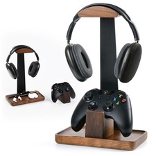 Headphone Stand with Gaming Controller Holder, Walnut Wood Headphone Stand wi...