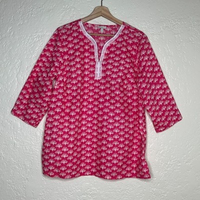Talbots Dandelion Tunic Top Preppy Tropical Retro Women Pink 1X