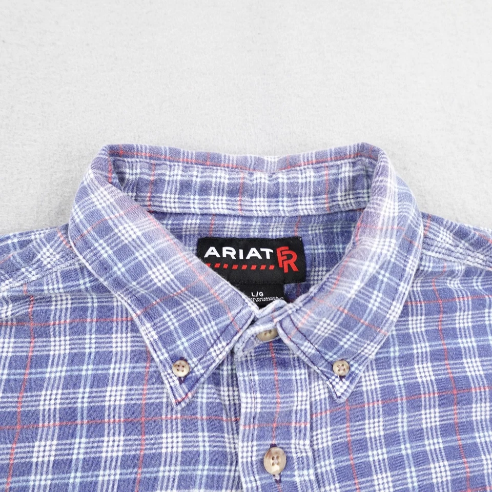 Ariat FShirt Mens Large Blue Plaid FR Flame Resistant Cat 2 Button Up Utility - Image 2 of 4