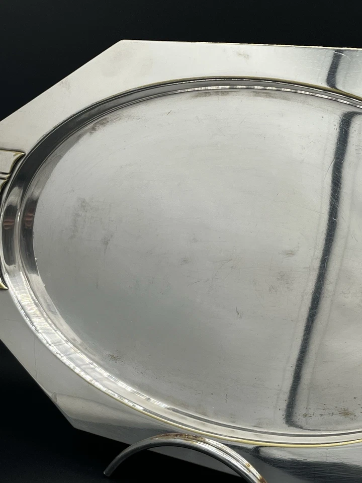 Plat Art Déco en métal argenté orfèvre Bouillet-Bourdelle Paris XXème - Photo 4/4