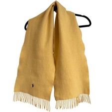 Polo Ralph Lauren Lambswool Scarf Mustard Yellow Blue Embroidered Pony Logo Warm