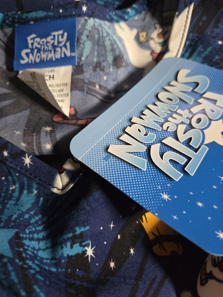 NWT-Frosty the Snowman Scrub Top size S-Navy CHRISTMAS-Chest 20.5"/L 27" - Image 3 of 4
