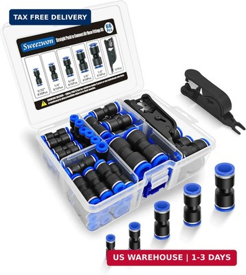 66Pcs Straight Push to Connect Air Hose Fittings, Pneumatic Quick Connect Fittin