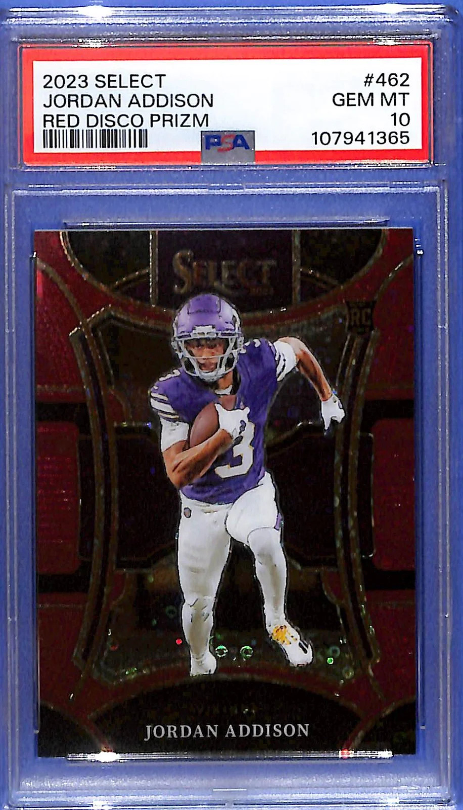 2023 Jordan Addison Panini Select Suite Level #462 Red Disco Prizm # 8/49 (RC)