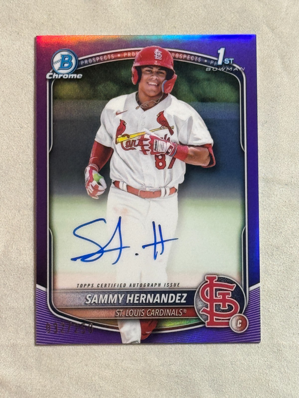 2025 Bowman Chrome Purple Refractor Sammy Hernandez Rookie Auto RC 1st /250