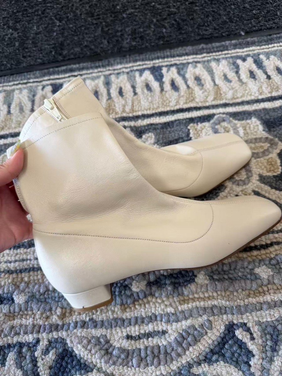 BY FAR Cream Leather Ankle Boots Women EU 38 Square Toe Block Heel NWOB BY FAR Cream Leather Ankle Boots Women EU 38 Square Toe Block Heel NWOB