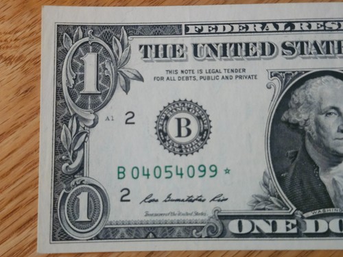 RARE-ERROR DC 2013 B Duplicate $1 Star Note Serial # B 04054099* - Picture 3 of 5