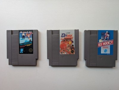 NES Sports Bundle: Pro Wrestling, Double Dribble, Ice Hockey - Tested & Works