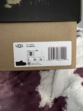 UGG W Tazzette Slip-On Suede Shearling Slippers Black Fur Trim Lined Women's 8