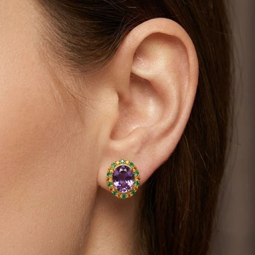 Brilliant Color Changing Sapphire 12.80Ct 925 Sterling Silver 24K Gold Earrings