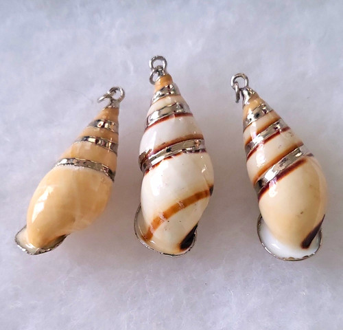 Lot of 3 Shell Pendant Charm Pendants Silver Tone Cap & Loop Nature Sea Life