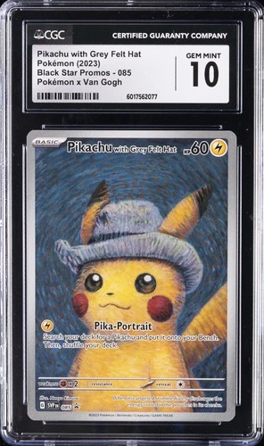 2023 POKEMON X VAN GOGH 085 PIKACHU WITH GREY FELT HAT CGC 10