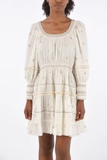 Ulla Johnson Rhinestone Embellished Leg-O-Mutton Sleeve Adama Dress Scoop Neck S