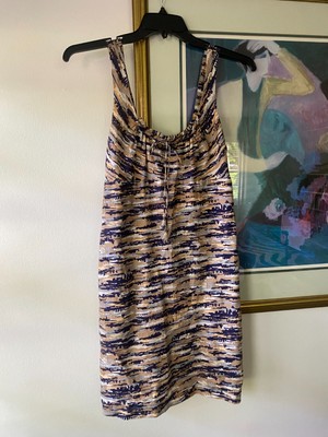 Calypso St. Barth Navy & Tan Striped Linen Mini Dress Small Summer Beach
