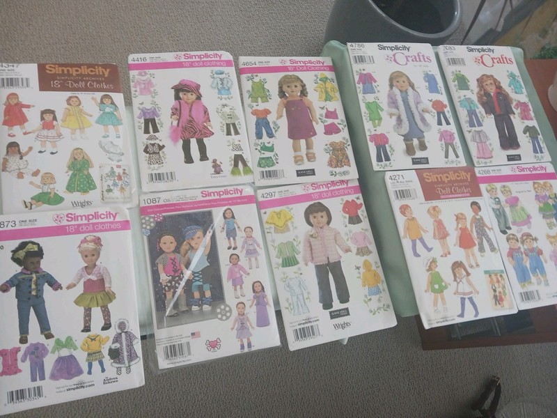 Lot of Ten Simplicity 18" DOLL CLOTHS PATTERN Sewing Patterns