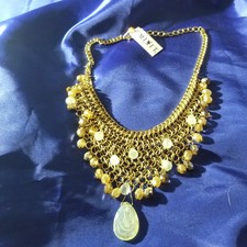 Vintage Mixit Gold Tone Bib Mesh Necklace Faceted Bead Drops