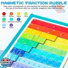 Magnetic Fraction Demonstration Book, 102PCS Magnetic Fraction Tiles, Fractio...