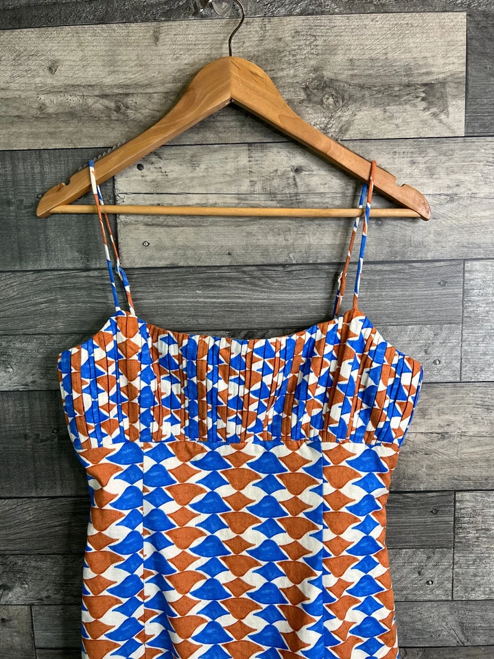 Mini Vestido Anthropoogie Maeve Talla UK 12 Azul The Ofelia Correa Geométrica de Lino Foto 3 de 4
