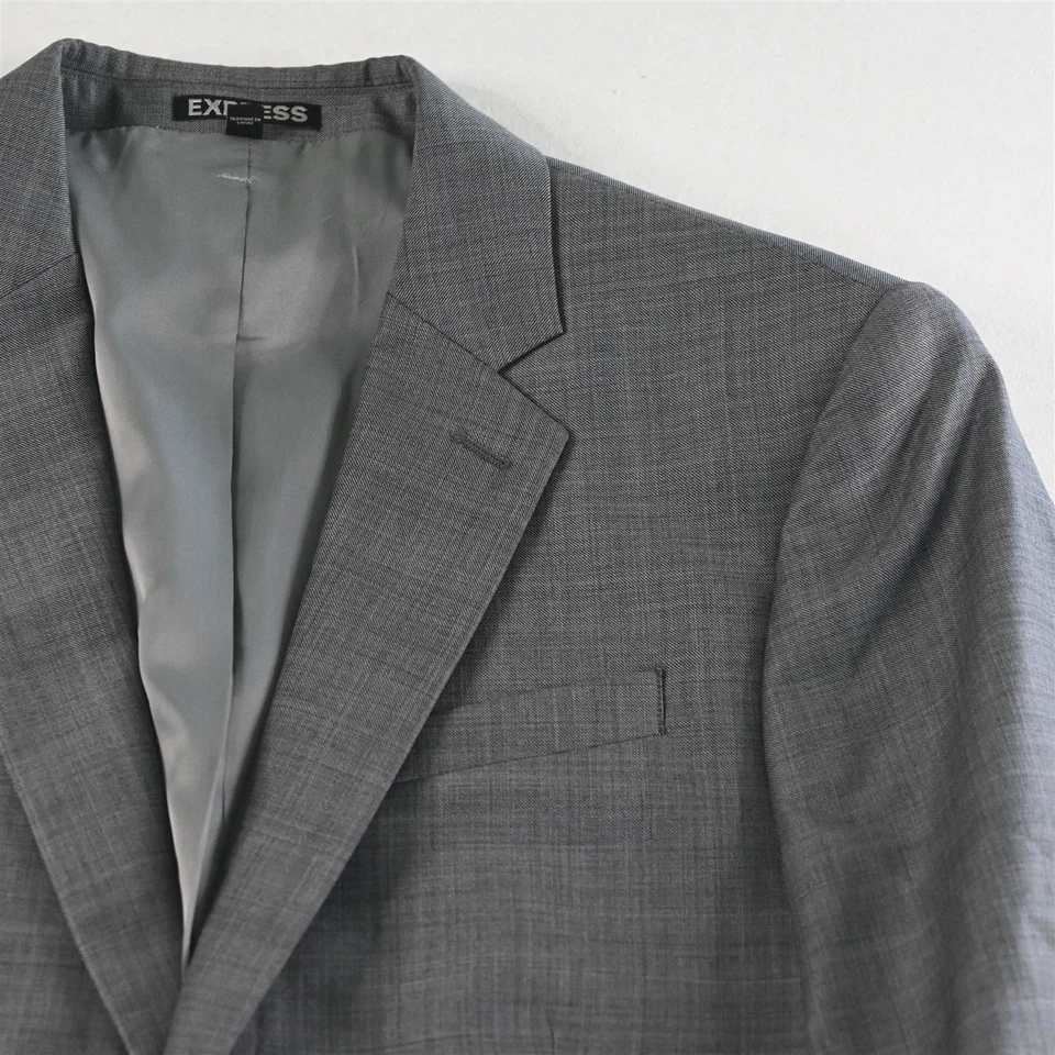 Express 38S 32x30 Gray Sharkskin Wool Producer Modern Mens Jacket Pants Suit - Image 3 of 4