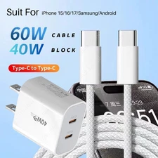 Dual USB-C Fast Charger For iPhone 15 Plus 16 17 Pro Max 40W Cube PD Type-C Cord