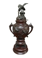 Meiji Period Japanese Bronze Censer with Eagle snakeLid Signed Super Piece 40cmH