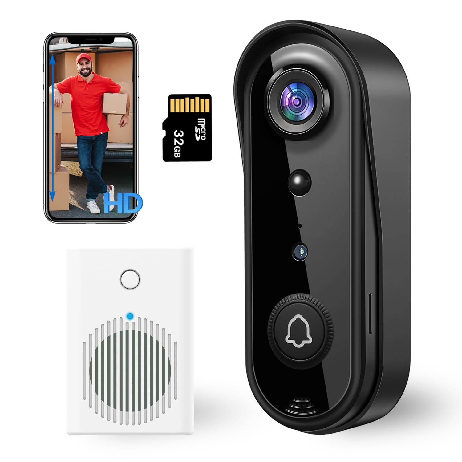 2K Video Doorbell Camera Wireless with Full-Body View & AI Detection - Night ...