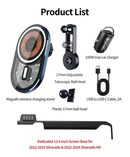 Wireless Charging car Phone Holder for Chevrolet Silverado HD 2022-2025 Acces... - Picture 4 of 9