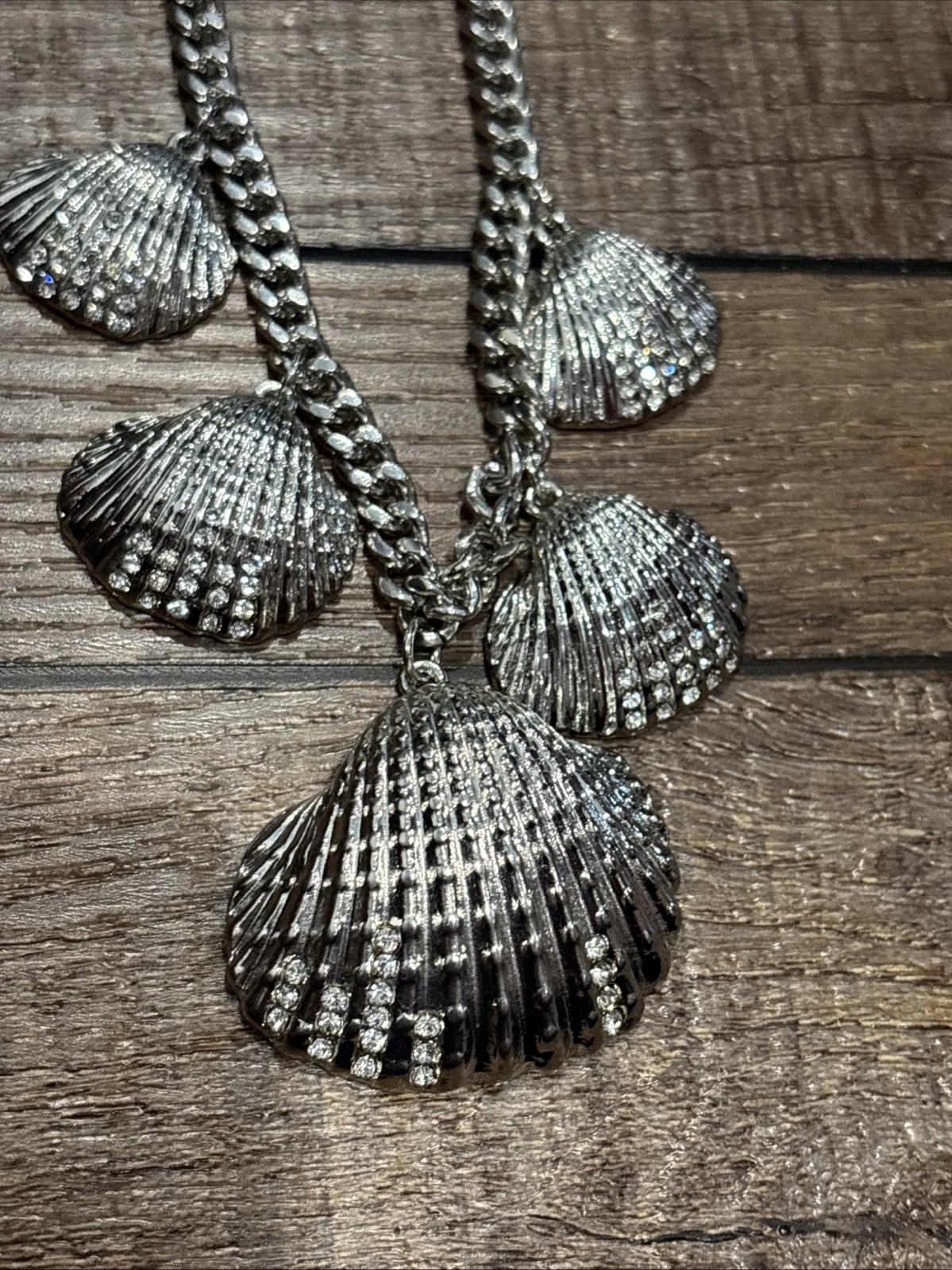 3 Silver Tone Statement Necklaces Shells Seashell… - image 7