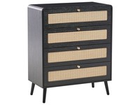 Kommode Mit 4 Schubladen MDF Rattan Wiener Geflecht Schwarz Moura