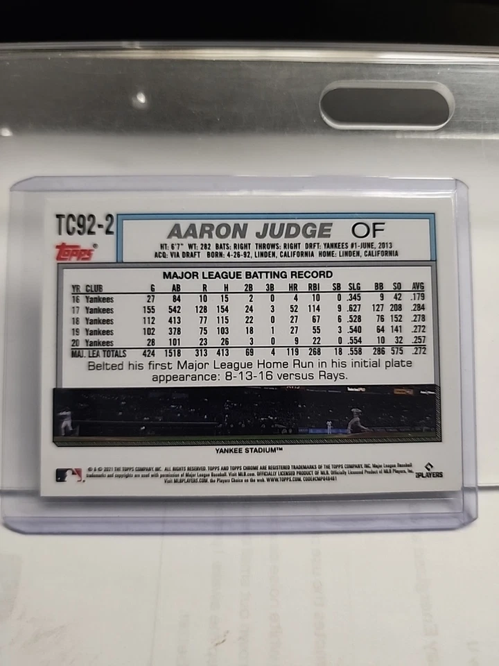 2021 Topps Update Series - 1992 Topps Redux Chrome Aaron Judge #TC92-2 - Image 2 of 2