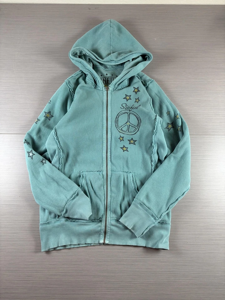 Sinful Affliction Hoodie Womens Large Zip Angel Wings Skull 90S USA Reversible - Image 3 of 4