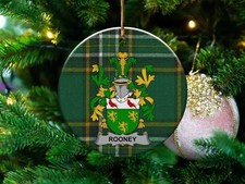 Rooney Irish Family Crest Ceramic Christmas Ornament