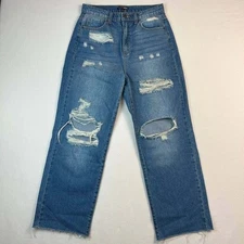 Fashion Nova Vintage Style 90s Distressed Denim Wide Leg Straight Blue 7 (30x30)