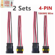 Waterproof 4 Way 4 Pin Plug Electrical Wire Connectors for Car, Boat 2 Set 18AWG