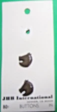 (2) VINTAGE JHB 1/2" HORSE EQUINE BROWN PLASTIC SHANK NOVELTY BUTTONS NOS-6/84