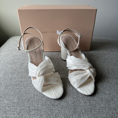 Loeffler Randall Reed Pleated Twist Heels Ankle Straps Pearl White Size 8 B