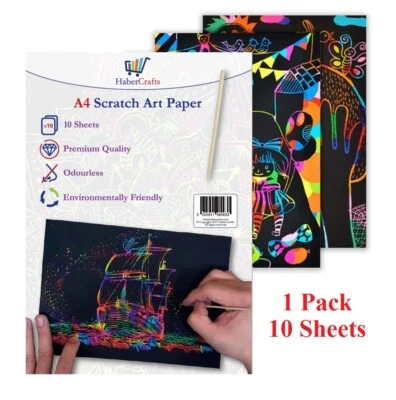 A4 Rainbow Scratch Art Set Colour Craft Art Engraving Paper (10 Sheets & Tool)
