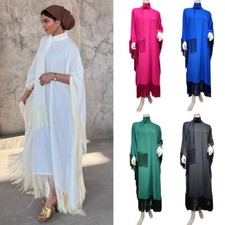 Abaya Moroccan Women Tassel Kaftan Maxi Dress Muslim Loose Dubai Robe Party Gown