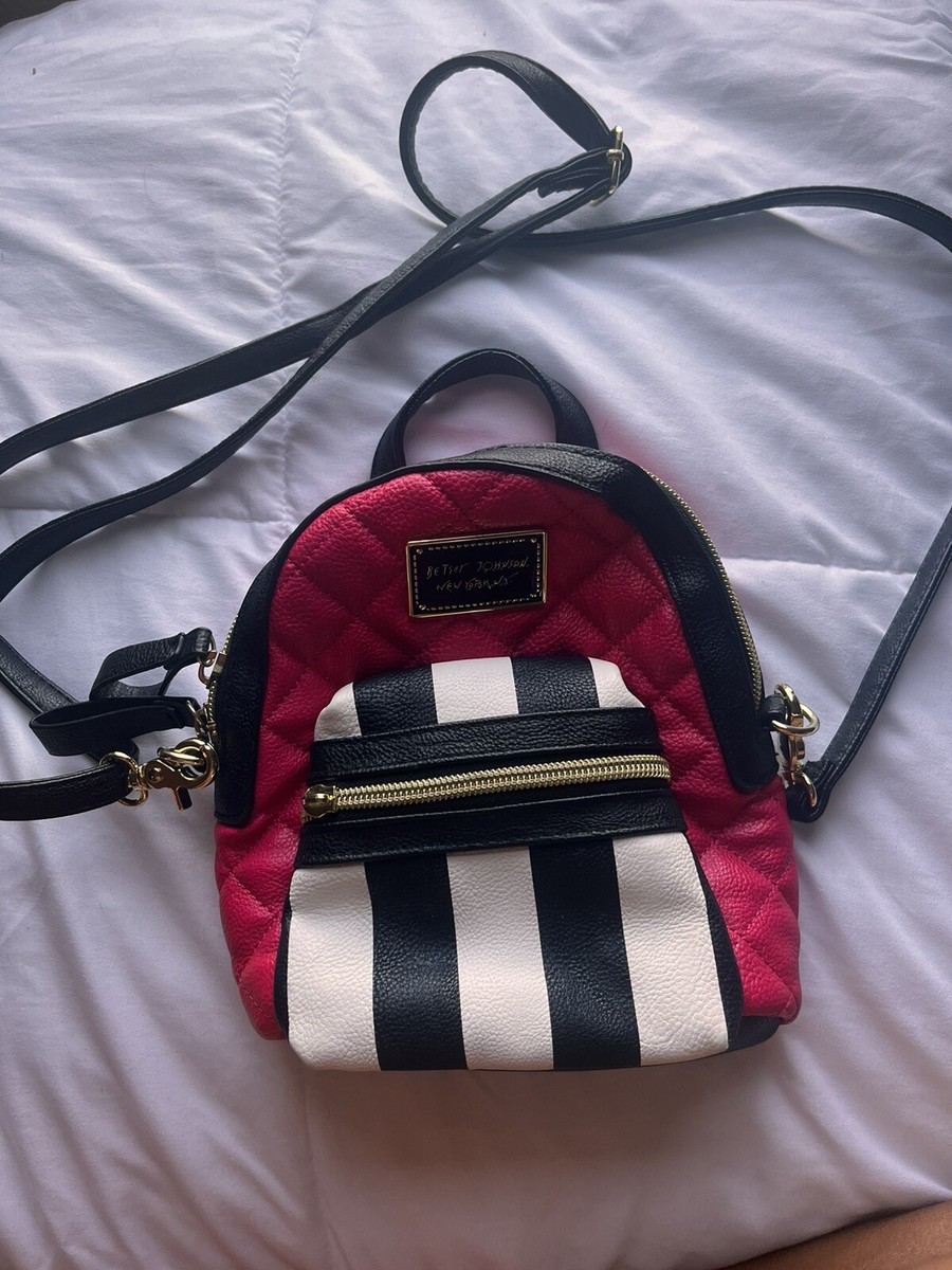 betsey johnson mini crossover backpack purse Betsey Johnson Mini Backpack Small Purse Bag NEW Black White Cranberry