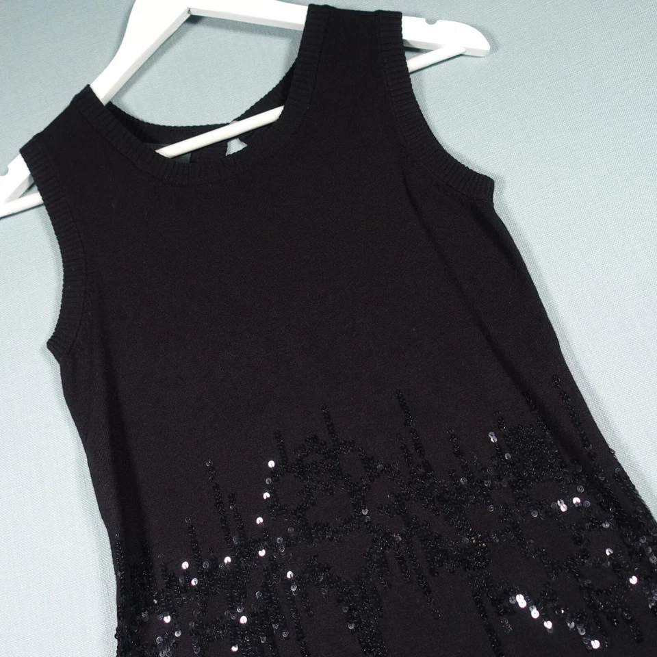 Vintage Laura Ashley Vest Top Womens Small Black Sequin Tank Luxury Sparkle - Image 3 of 4