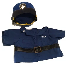 Build-a-Bear Blue Shirt White Star on Collar/USA Black Belt & Paw Patrol Hat