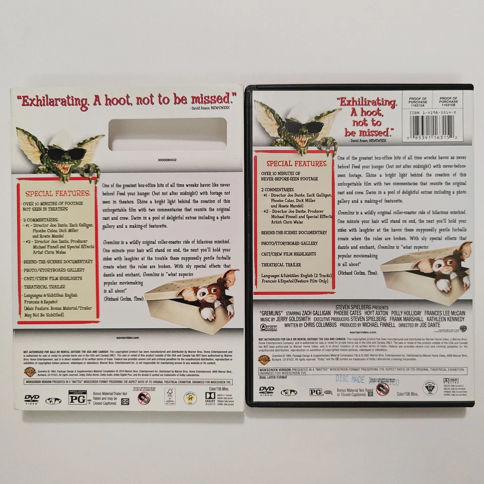 Gremlins Special Ed. [1984] (DVD) w/VERY RARE Lenticular Slipcover - EXCELLENT - Image 3 of 3